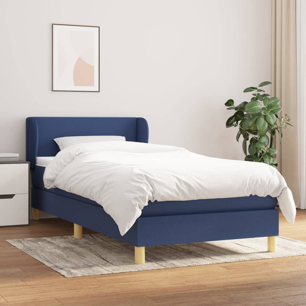 Lit à sommier tapissier avec matelas Bleu 90x200 cm Tissu