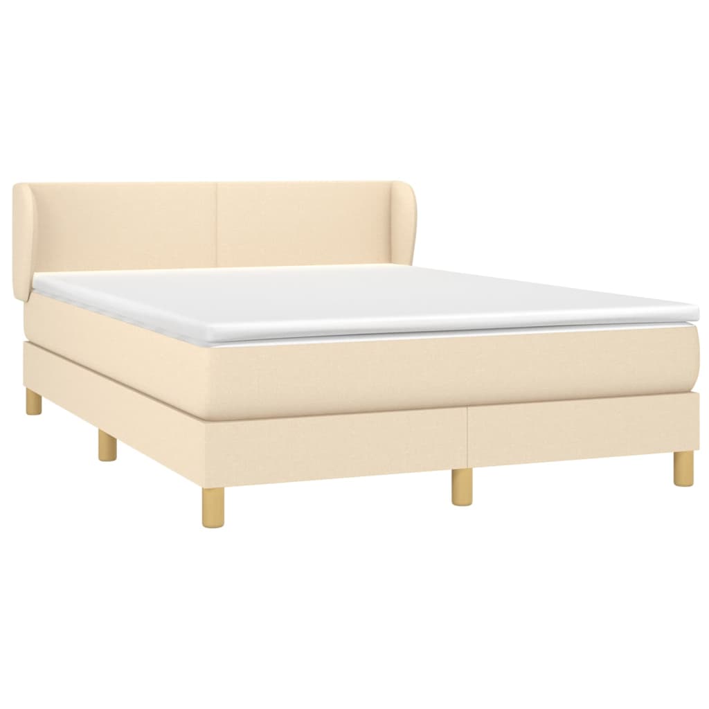 vidaXL Pat continental cu saltea, crem, 140x200 cm, material textil