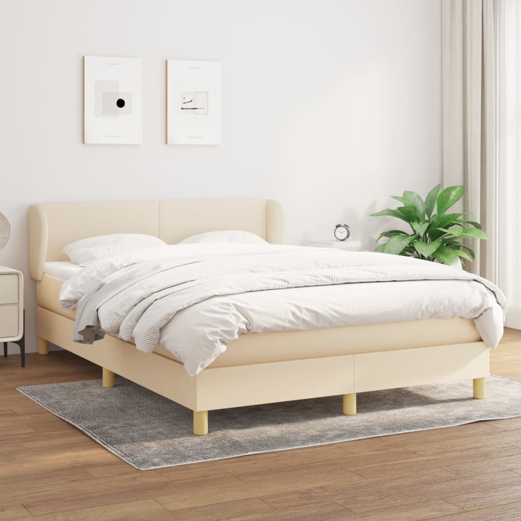 Lit à sommier tapissier avec matelas Crème 140x200 cm Tissu