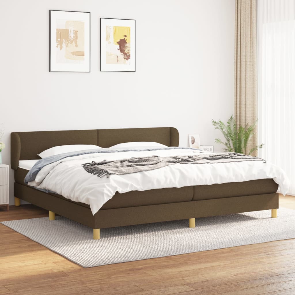 Box spring postelja z vzmetnico temno rjav 200x200 cm blago