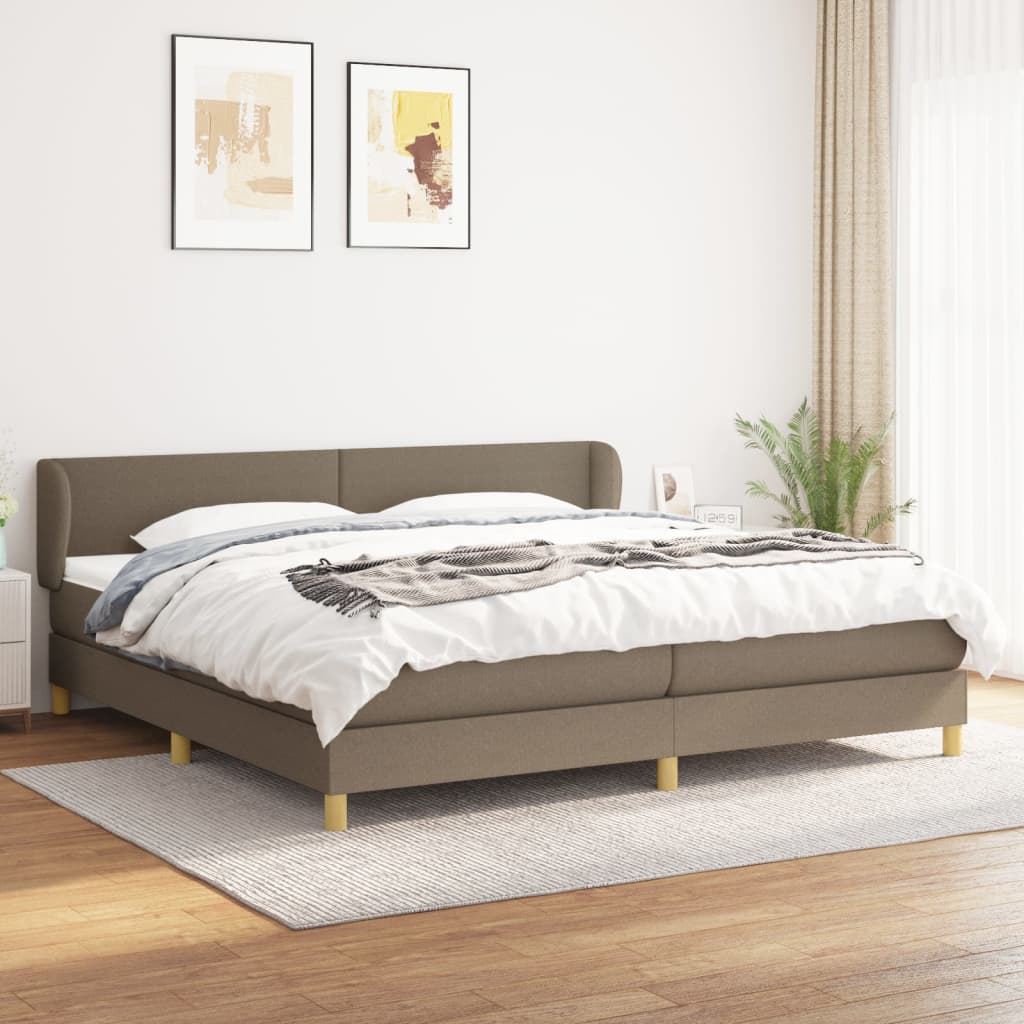 vidaXL Pat box spring cu saltea, gri taupe, 200x200 cm, textil