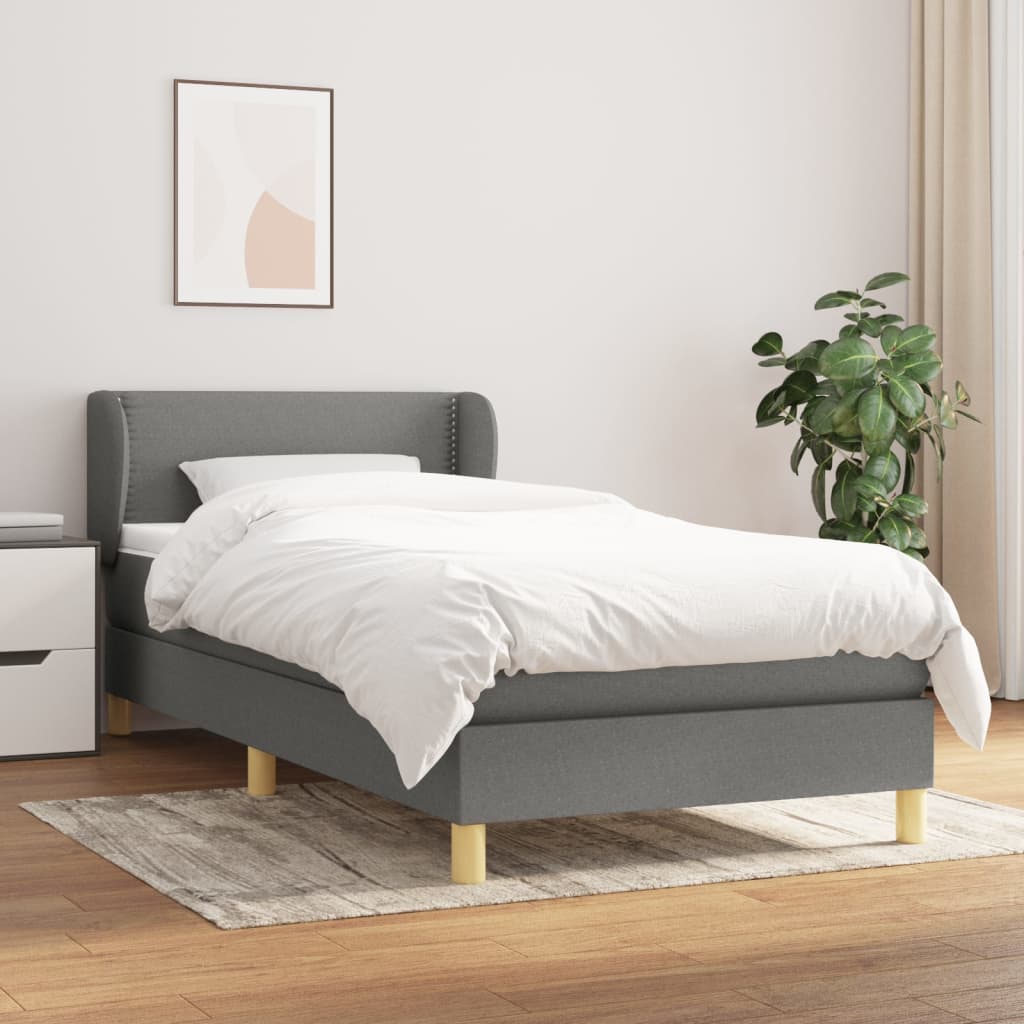 Lit à sommier tapissier et matelas Gris foncé 90x190 cm Tissu