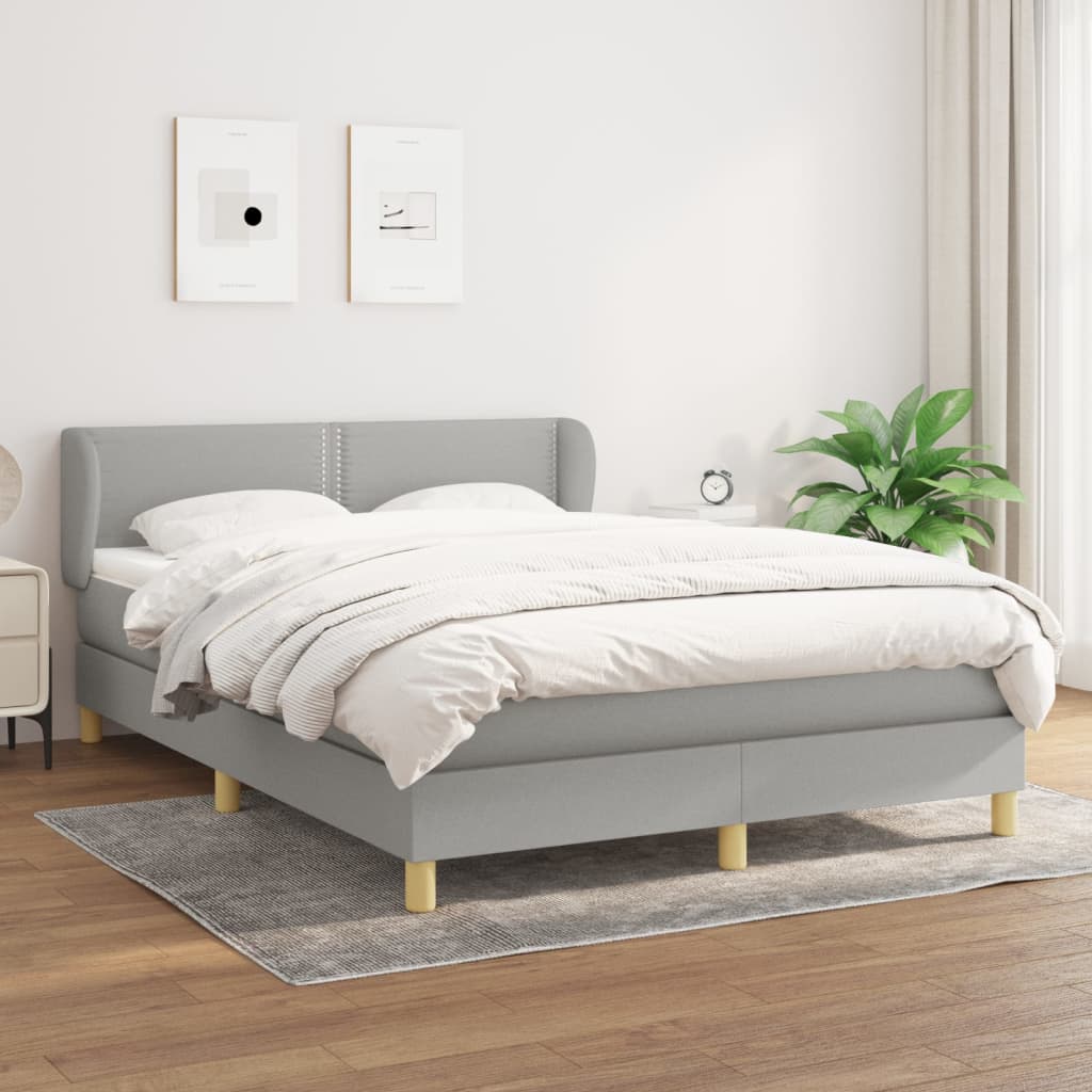 vidaXL Pat box spring cu saltea, gri deschis, 140×190 cm, textil