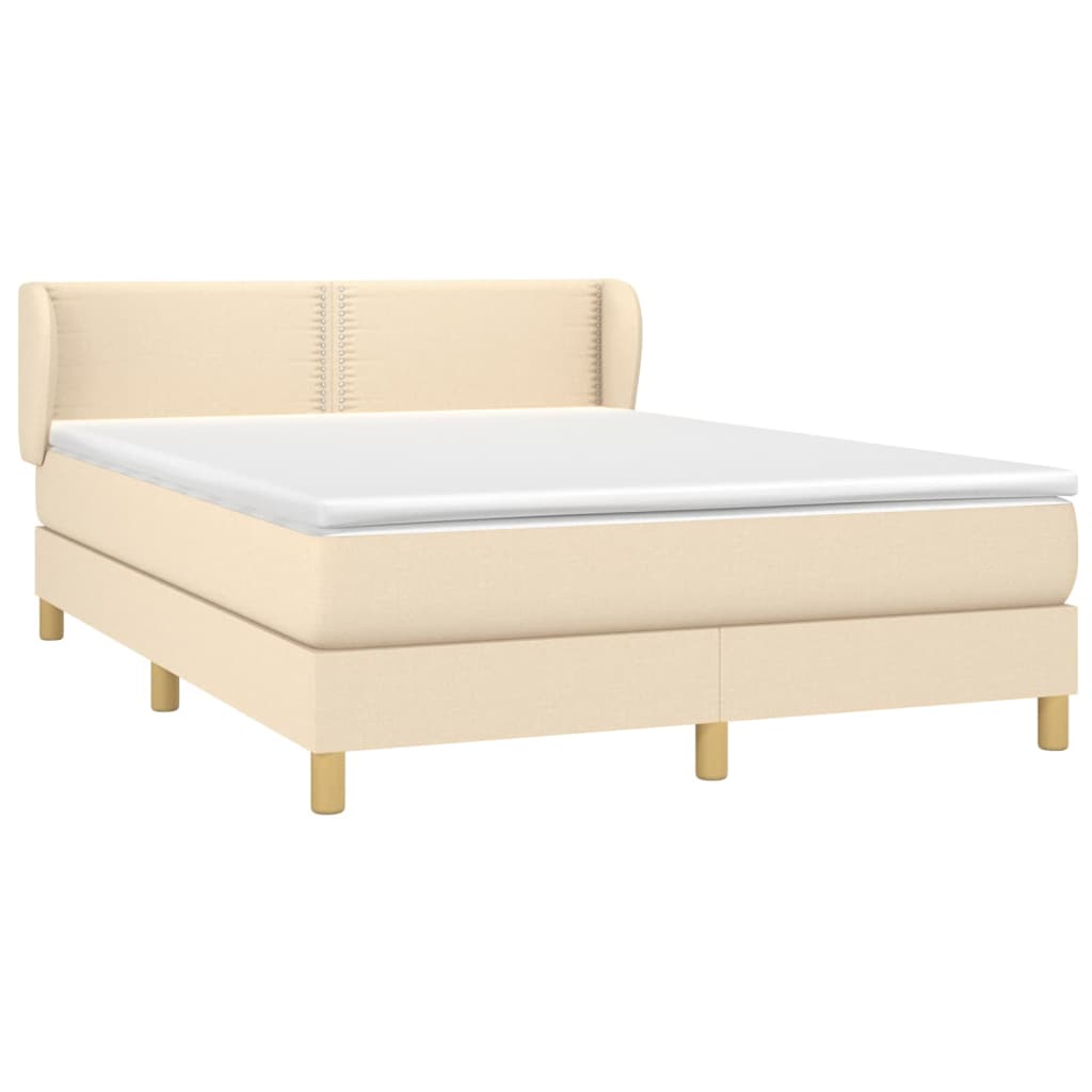 vidaXL Boxspring met matras stof crèmekleurig 140x200 cm afbeelding