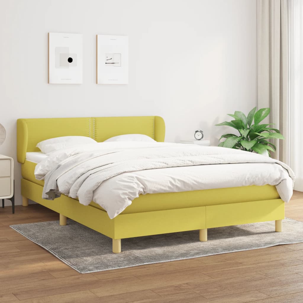 vidaXL Pat continental cu saltea, verde, 140×200 cm, material textil