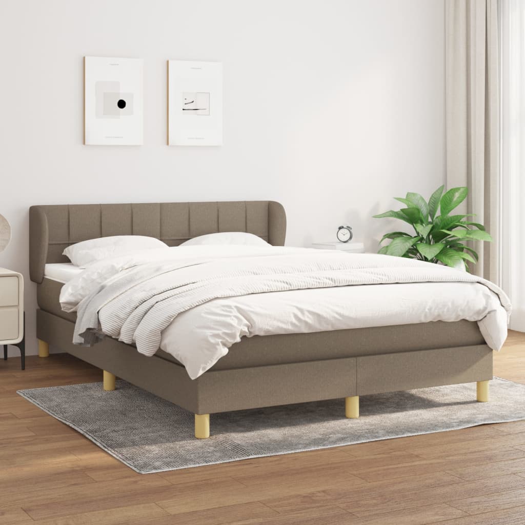 vidaXL Boxspringbett mit Matratze Taupe 140x200 cm Stoff