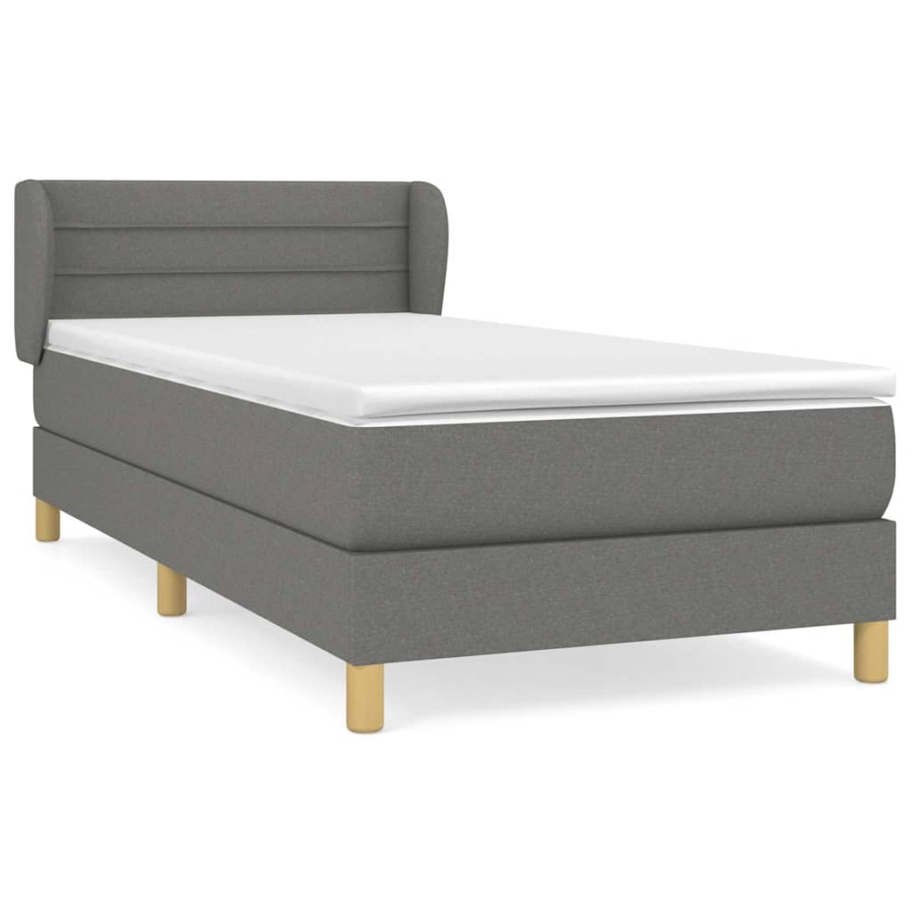 vidaXL Pat box spring cu saltea, gri închis, 90x190 cm, textil