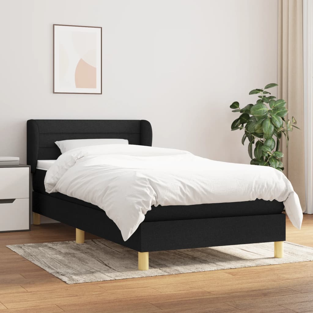 Boxspringbett mit Matratze Schwarz 90×200 cm Stoff