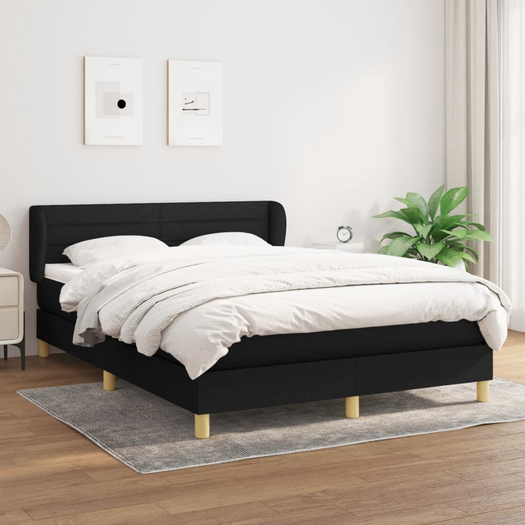 Lit à sommier tapissier avec matelas Noir 140x200 cm Tissu