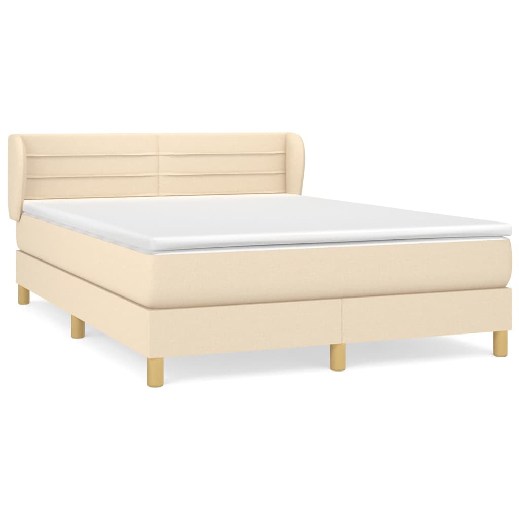 vidaXL Posteľný rám boxspring s matracom krémový 140x200 cm látka