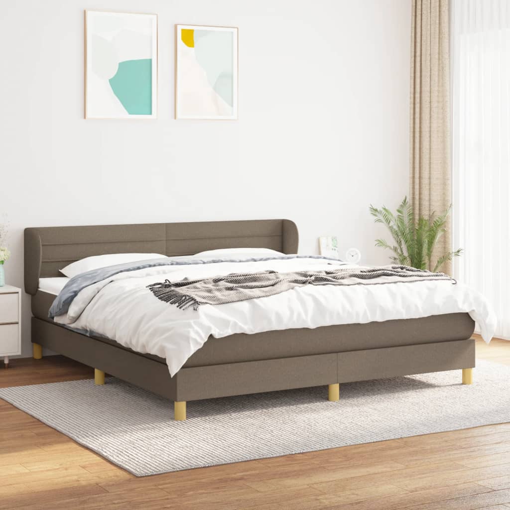 vidaXL Pat box spring cu saltea, gri taupe, 160×200 cm material textil