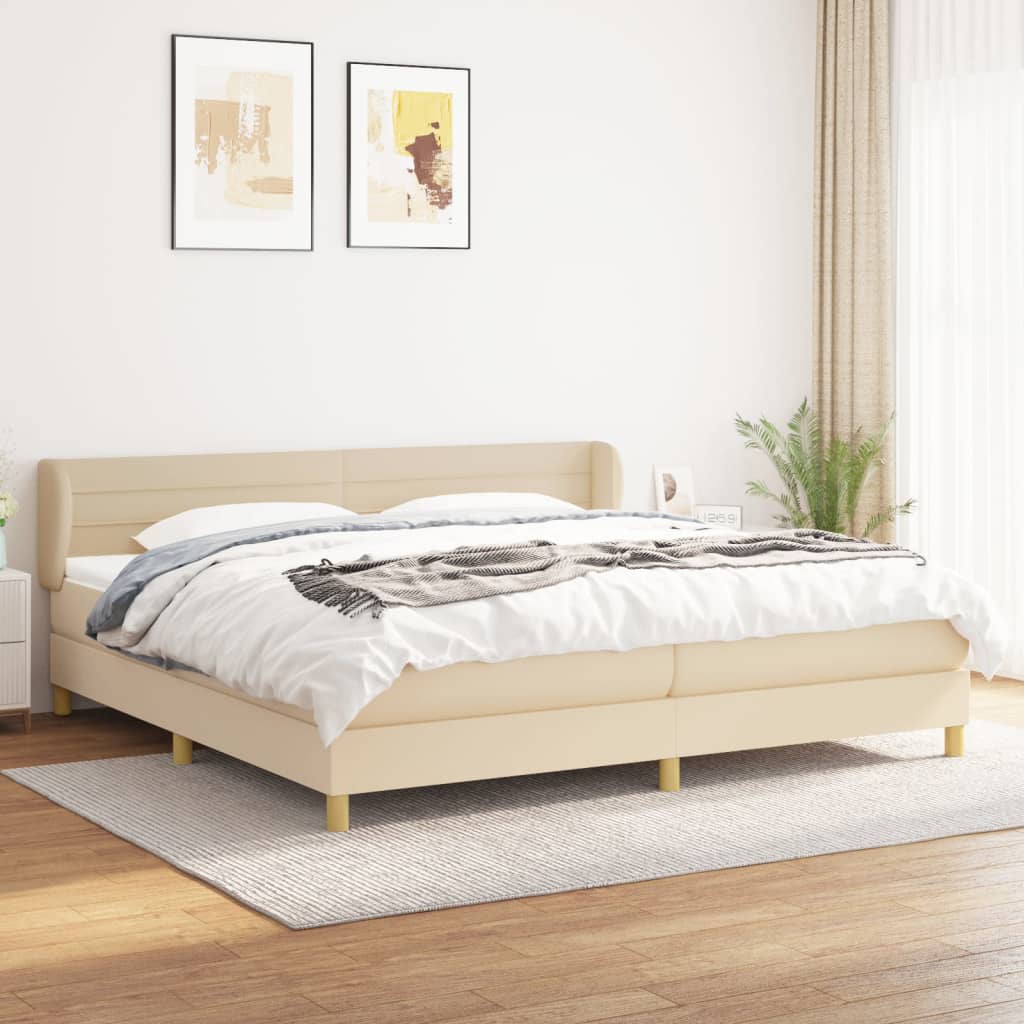 vidaXL Pat box spring cu saltea, crem, 200×200 cm, textil 200x200 imagine noua