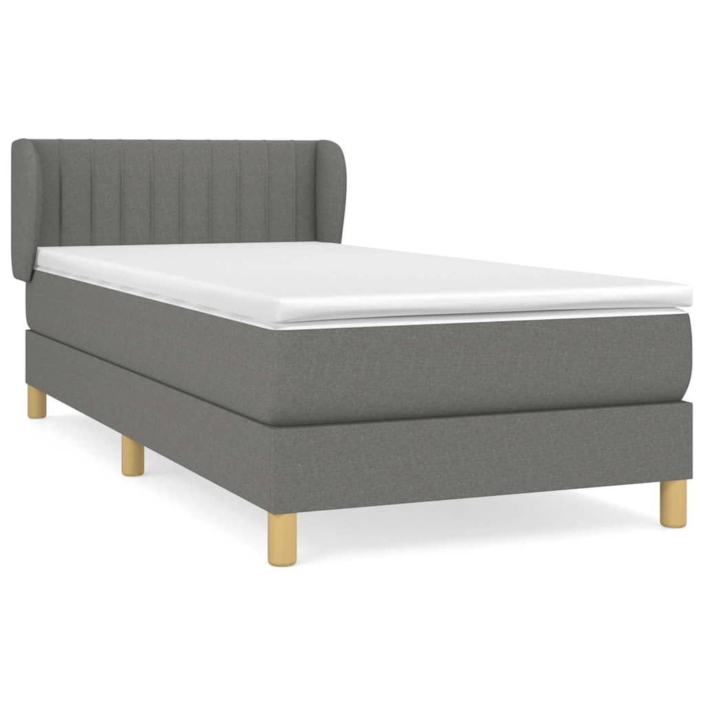 vidaXL Pat box spring cu saltea, gri închis, 100x200 cm, textil