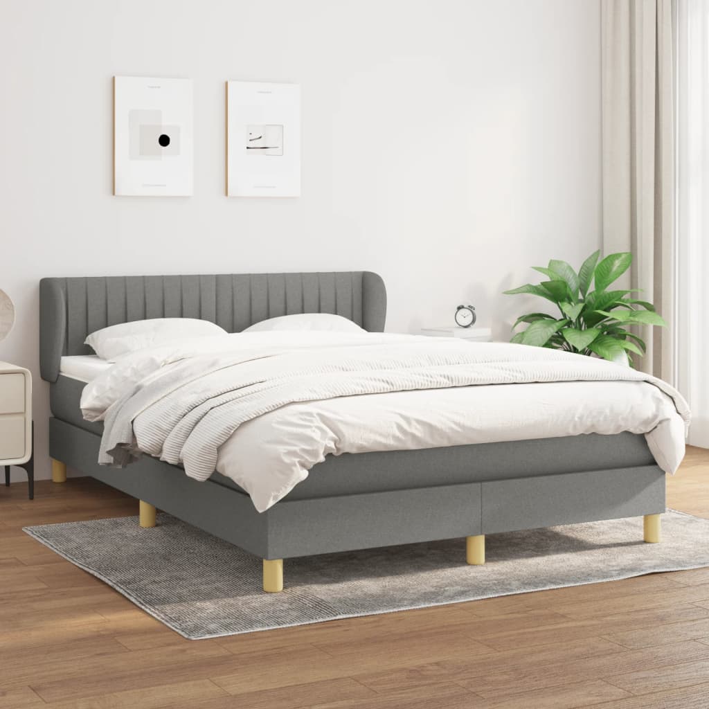 sötétszürke szövet rugós ágy matraccal 140 x 200 cm