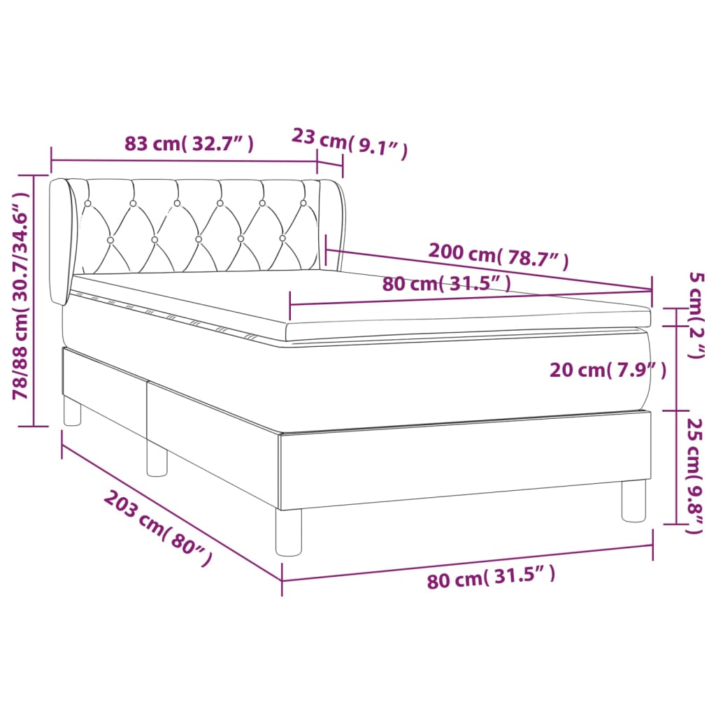 Pat box spring cu saltea, gri închis, 80x200 cm, textil