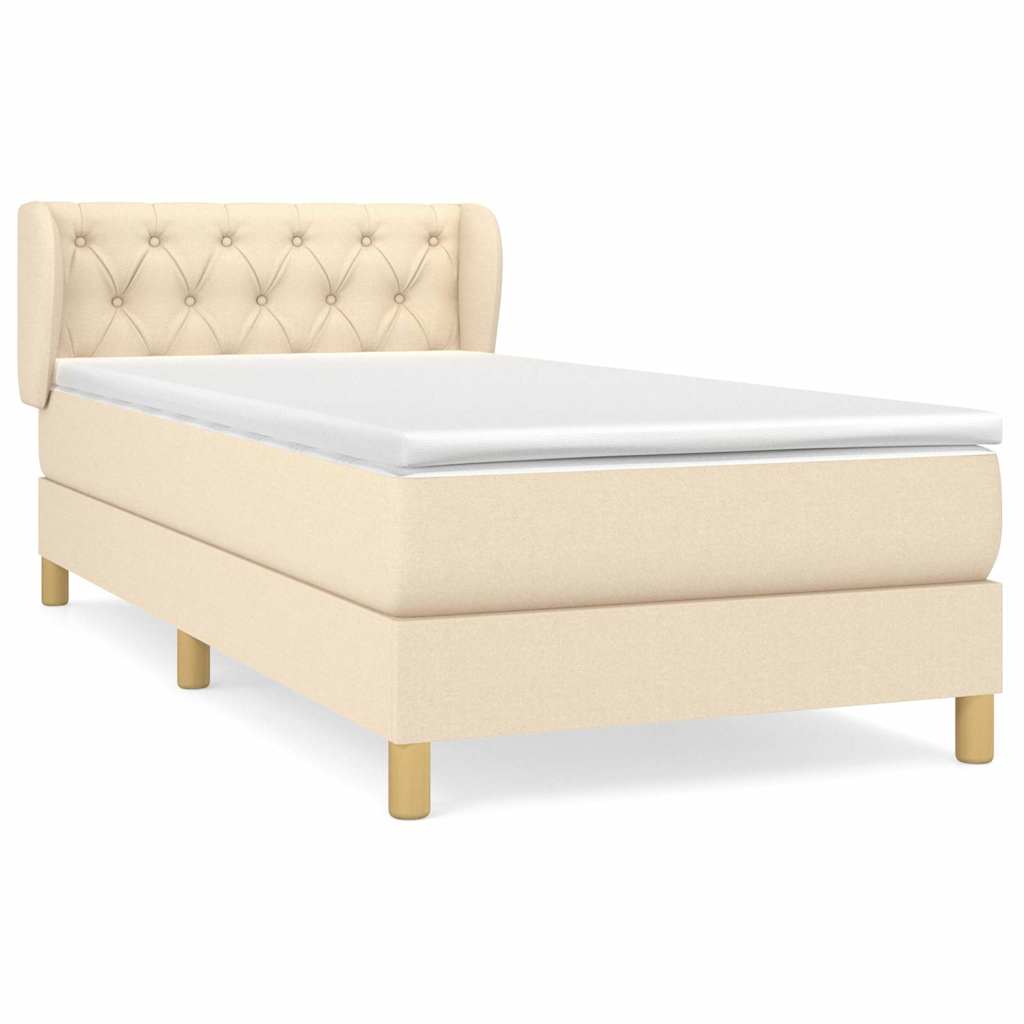 vidaXL Pat box spring cu saltea, crem, 80x200 cm, textil