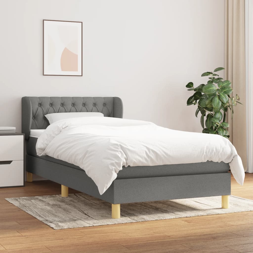 vidaXL Boxspringbett mit Matratze Dunkelgrau 90x190 cm Stoff