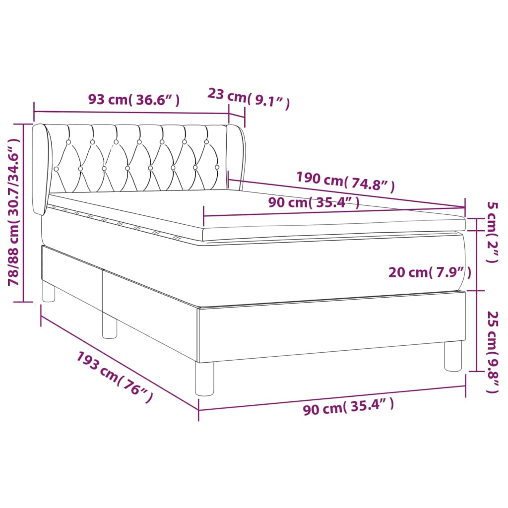 Krevet s oprugama i madracem krem 90 x 190 cm od tkanine