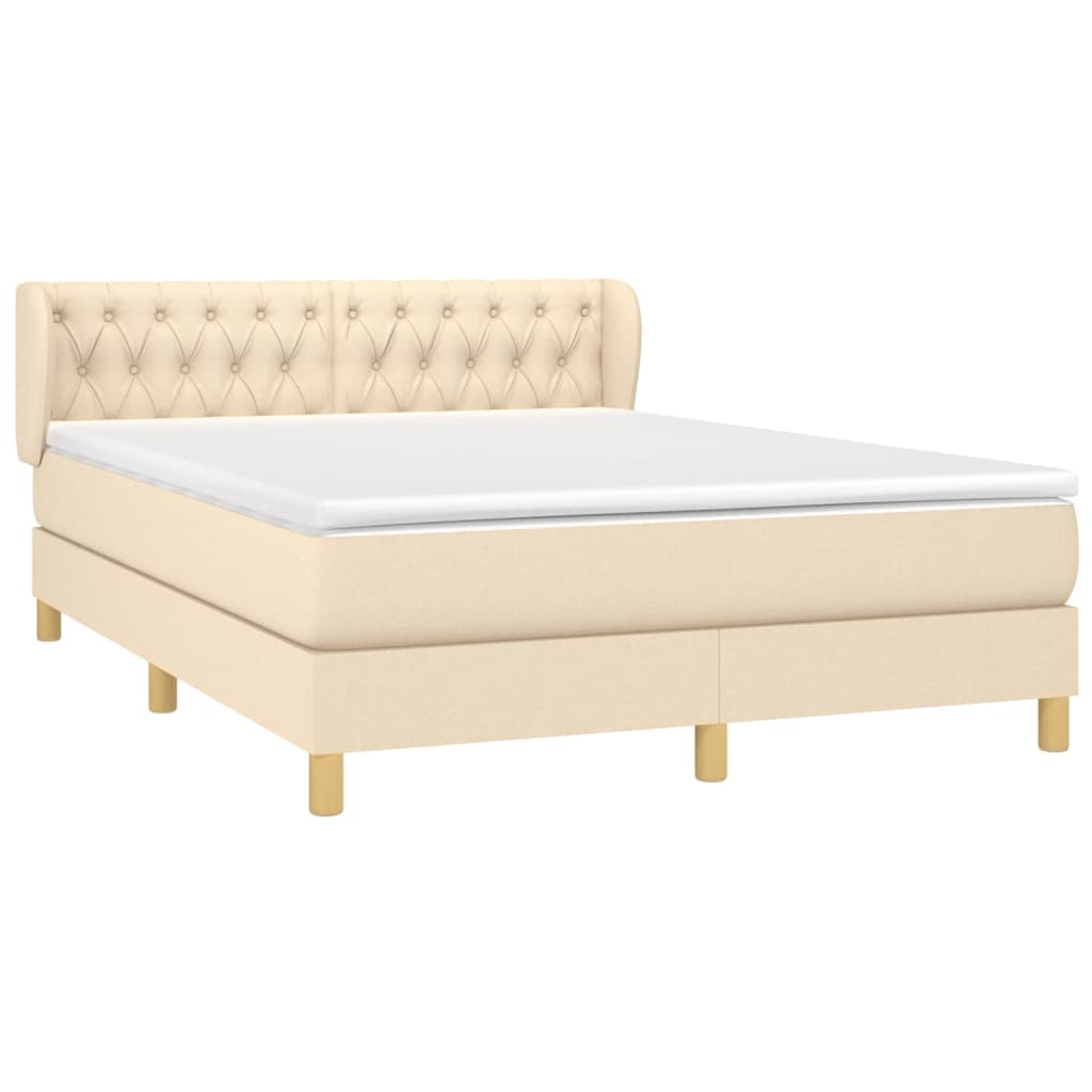 vidaXL Boxspring met matras stof crèmekleurig 140x200 cm afbeelding