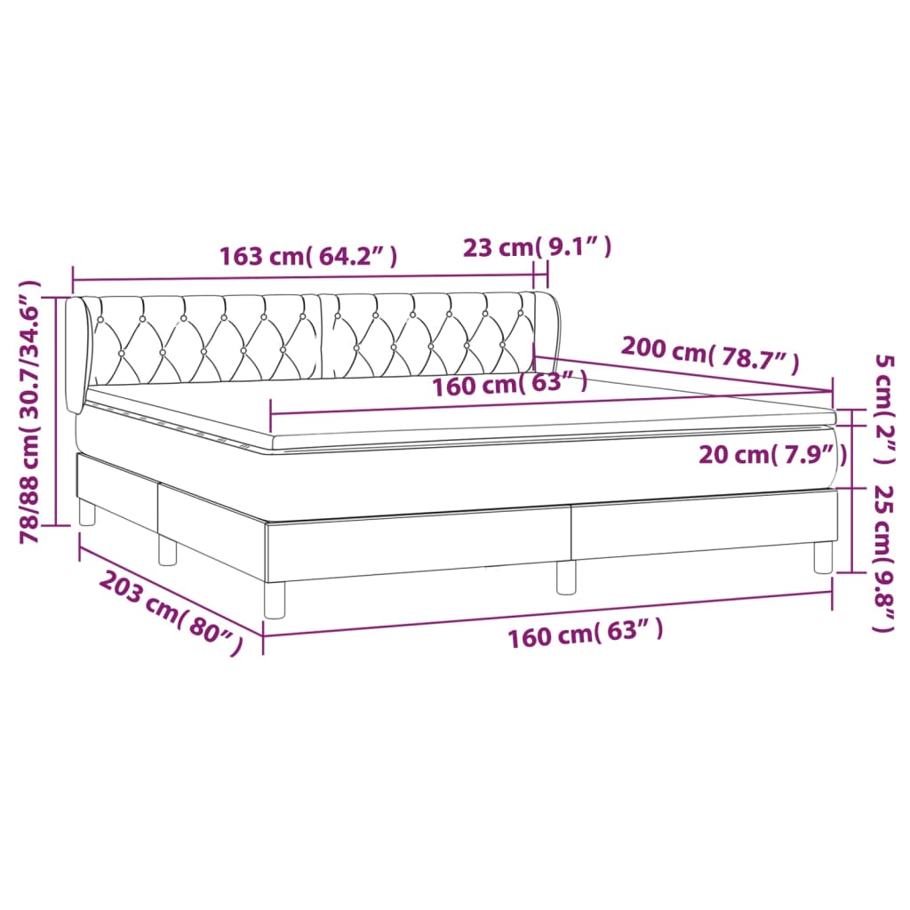 Pat box spring cu saltea, crem, 160x200 cm, material textil