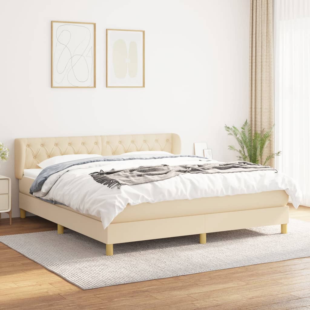 vidaXL Cama com molas/colchão 160x200 cm tecido cor creme