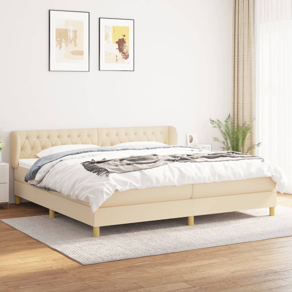 Box spring postel s matrací krémová 200x200 cm textil