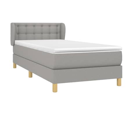 vidaXL Κρεβάτι Boxspring με Στρώμα Ανοιχτό Γκρι 90x190 εκ. Υφασμάτινο