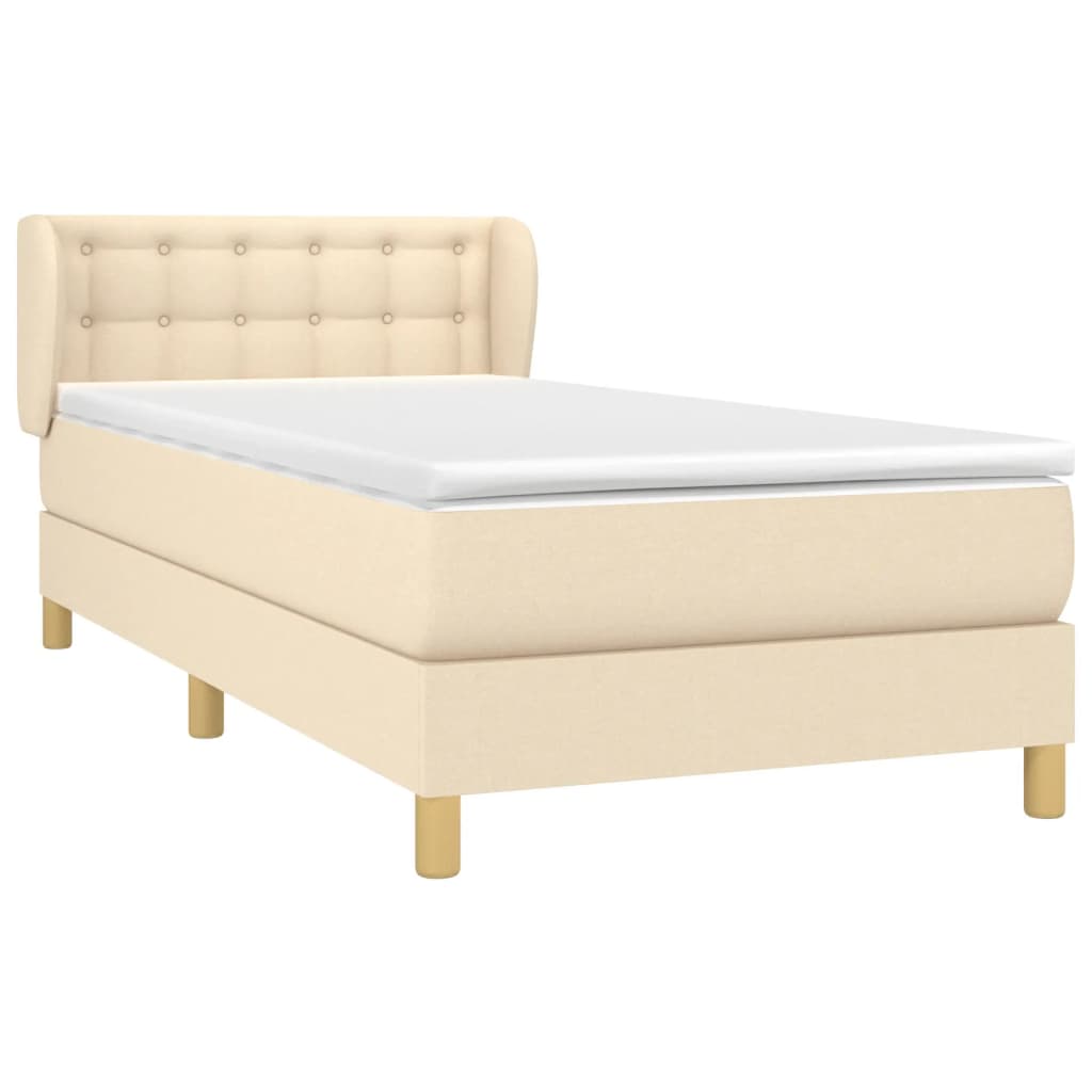 vidaXL Boxspring met matras stof crèmekleurig 90x200 cm afbeelding