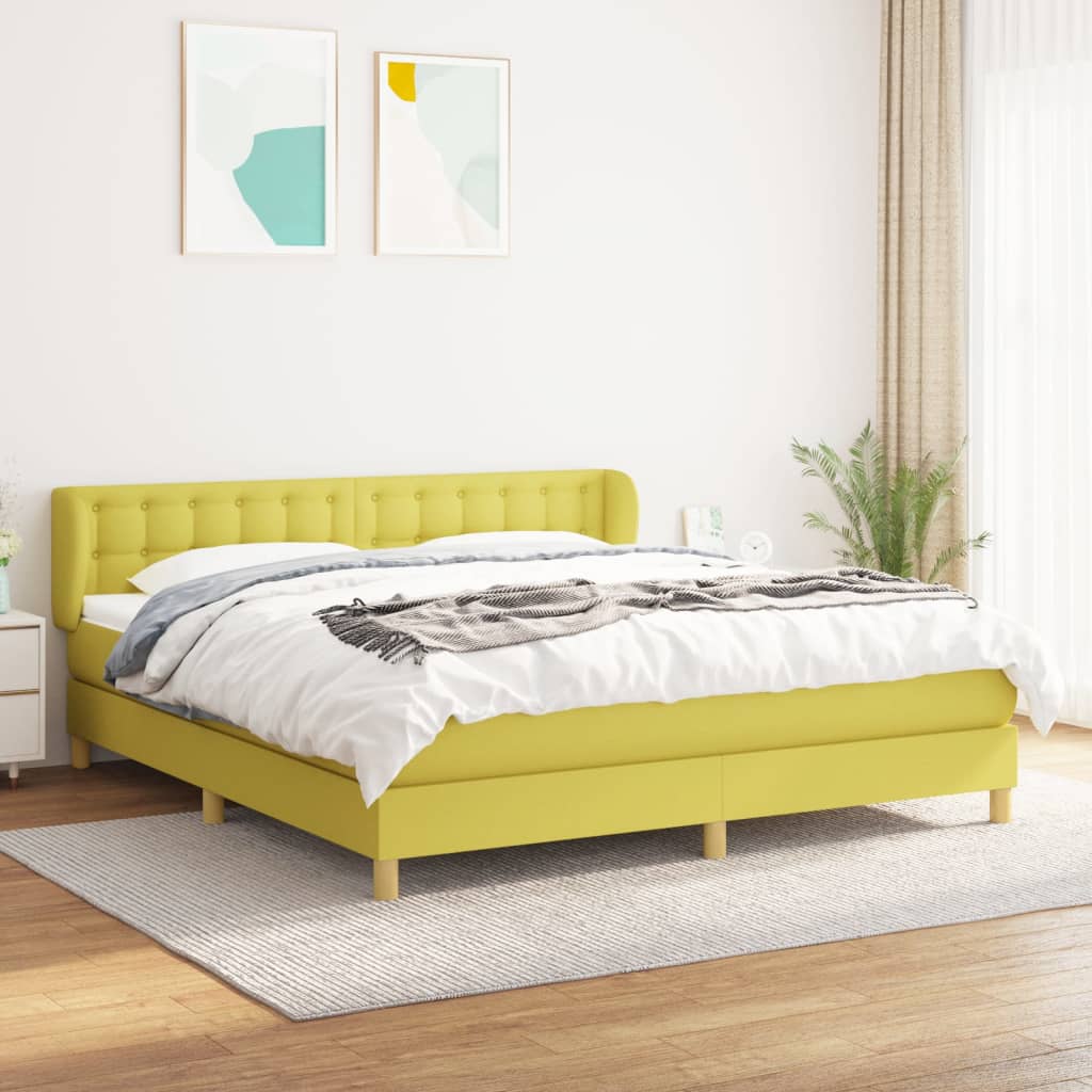 vidaXL Pat continental cu saltea, verde, 160×200 cm, material textil
