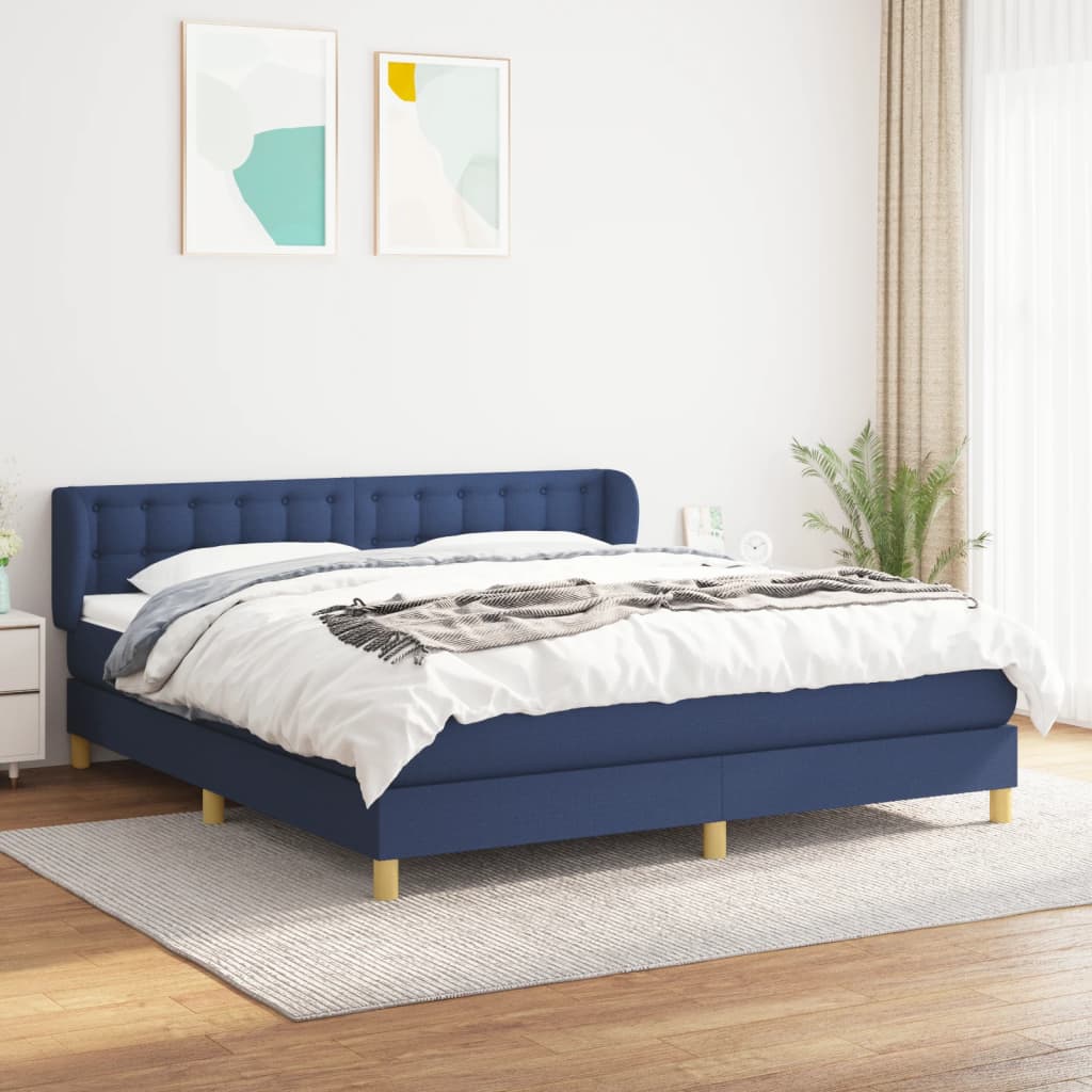 kék szövet rugós ágy matraccal 180 x 200 cm