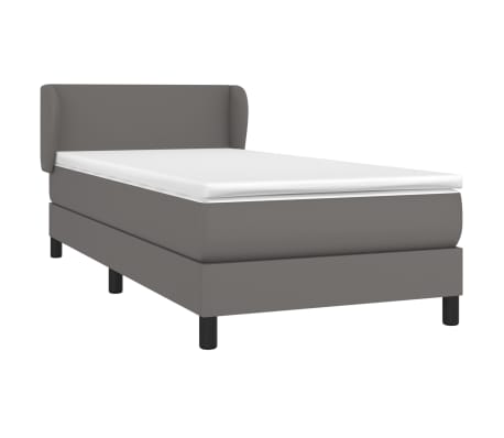 vidaXL Pat box spring cu saltea, gri, 90x200 cm, piele ecologică