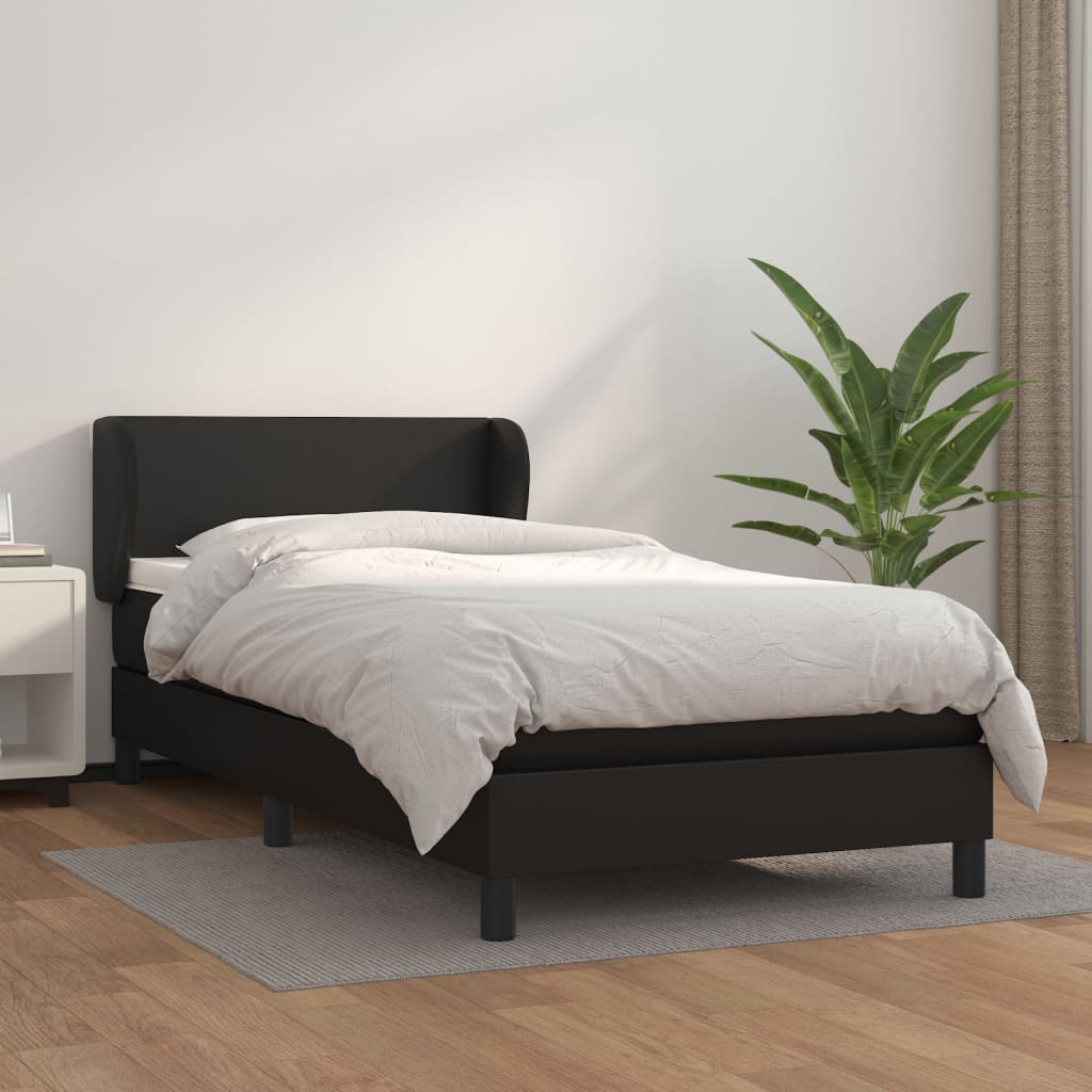 vidaXL Pat box spring cu saltea, negru, 100x200 cm, piele ecologică