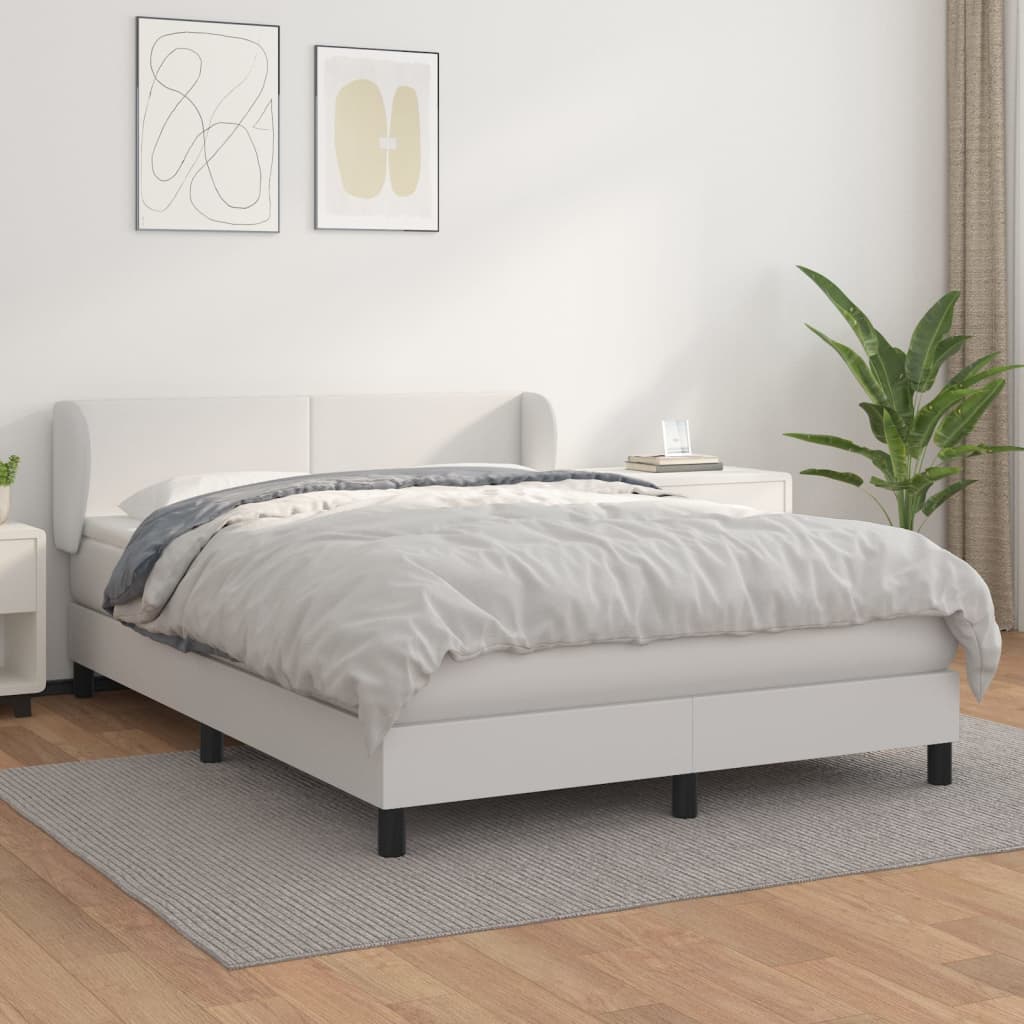 Box spring postel s matrací bílá 140 x 190 cm umělá kůže
