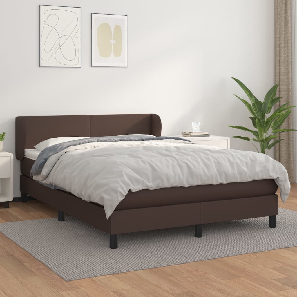 Springs roller with brown mattress 140x190cm in similar leather-