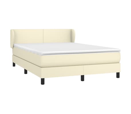 vidaXL Lova su spyruoklėmis/čiužiniu, kreminė, 140x200cm, dirbtinė oda