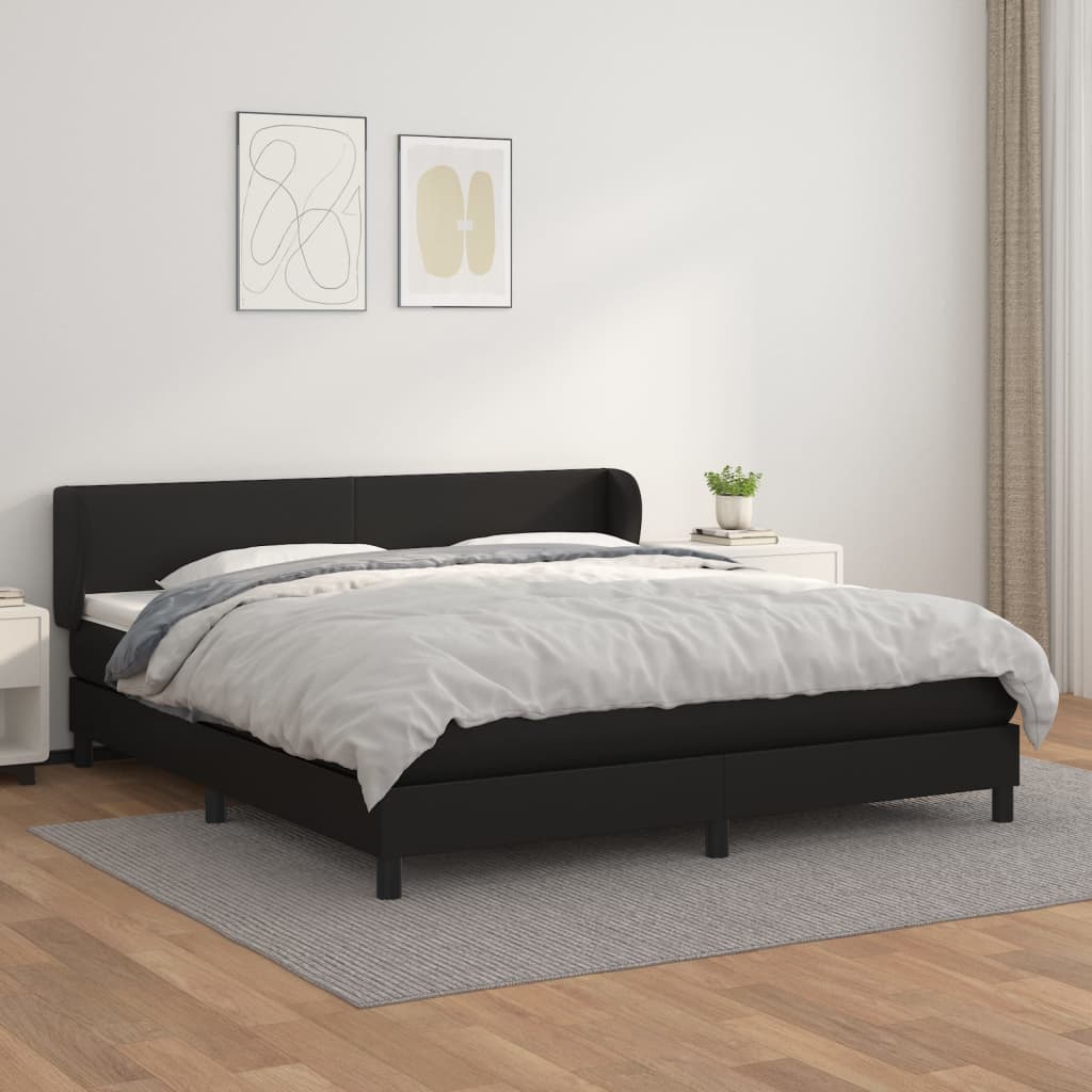 vidaXL Pat box spring cu saltea, negru, 160x200 cm, piele ecologică