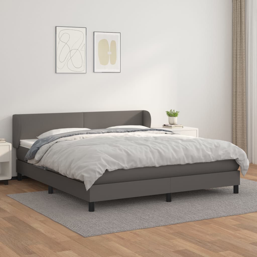 vidaXL Pat box spring cu saltea, gri, 160x200 cm, piele ecologică