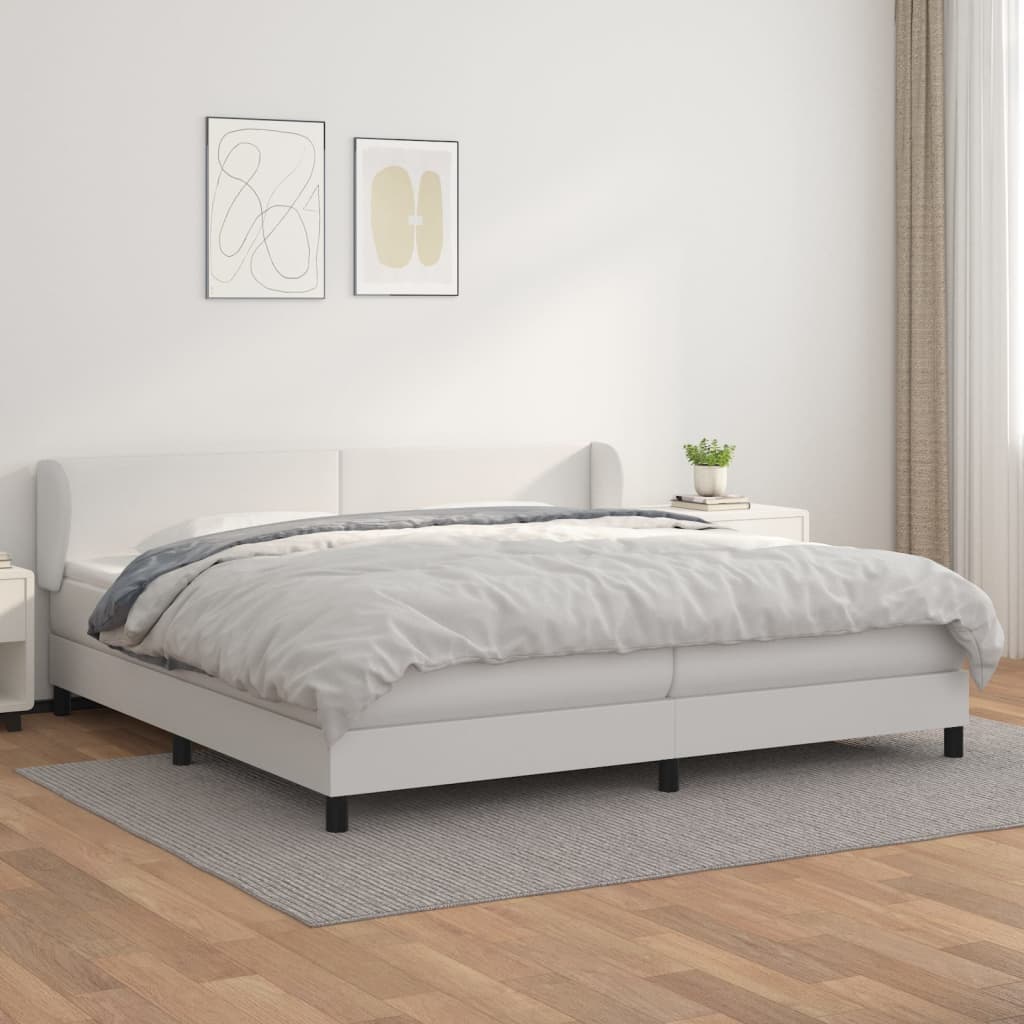 Box spring postel s matrací bílá 200x200 cm umělá kůže