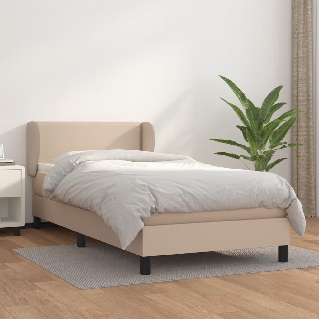 vidaXL Pat box spring cu saltea, cappuccino, 80x200 cm piele ecologică