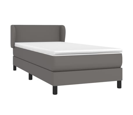 vidaXL Pat box spring cu saltea, gri, 90x200 cm, piele ecologică