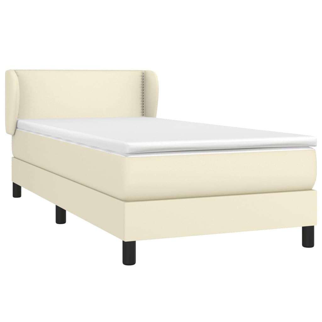 vidaXL Boxspring met matras kunstleer crèmekleurig 100x200 cm afbeelding