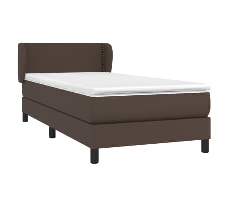 vidaXL Pat box spring cu saltea, maro, 100x200 cm, piele ecologică