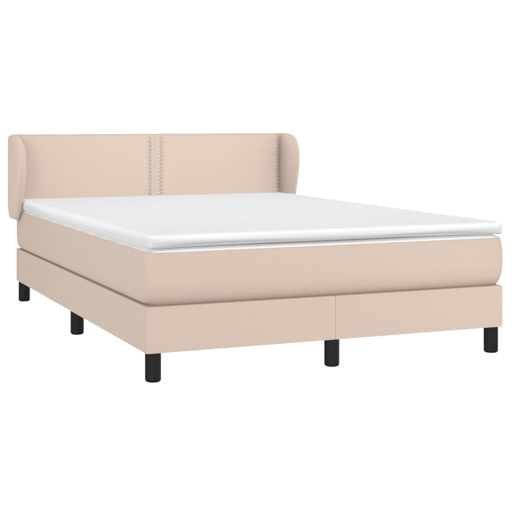 vidaXL Pat box spring cu saltea, cappuccino, 140x200cm piele ecologică