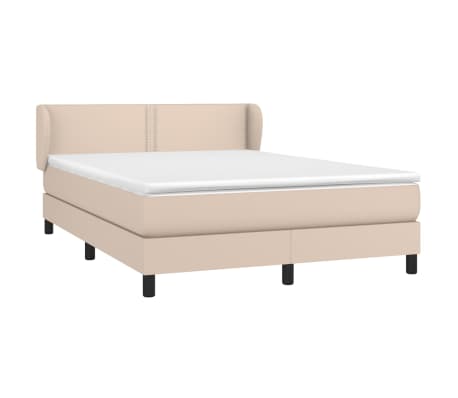 vidaXL Pat box spring cu saltea, cappuccino, 140x200cm piele ecologică