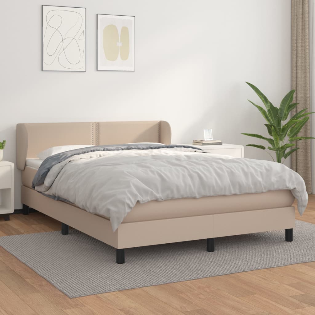 vidaXL Pat box spring cu saltea, cappuccino, 140x200cm piele ecologică