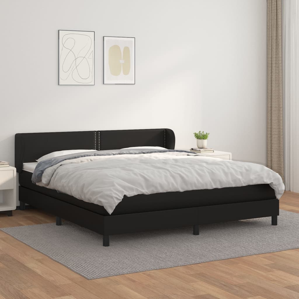 vidaXL Pat box spring cu saltea, negru, 160x200 cm, piele ecologică