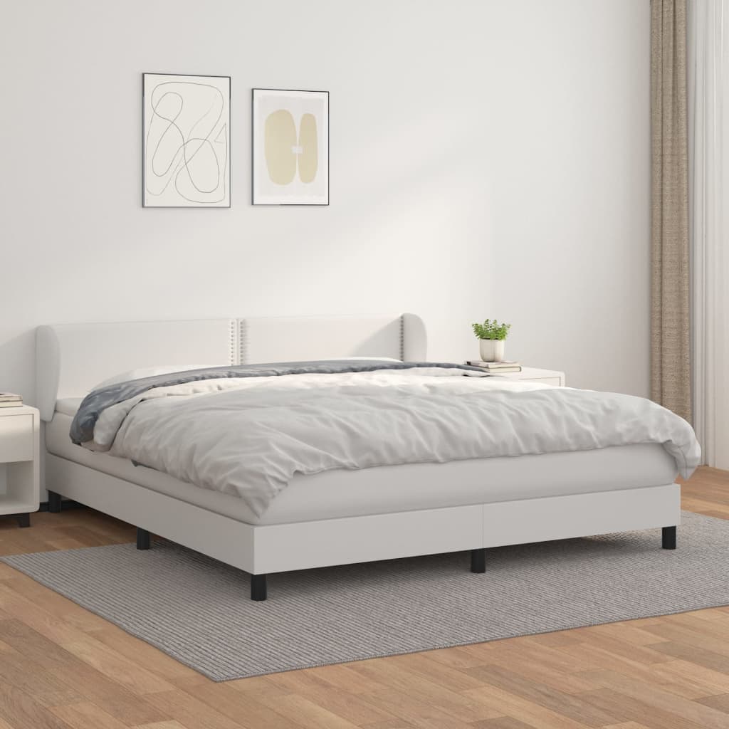 Box spring postel s matrací bílá 160x200 cm umělá kůže