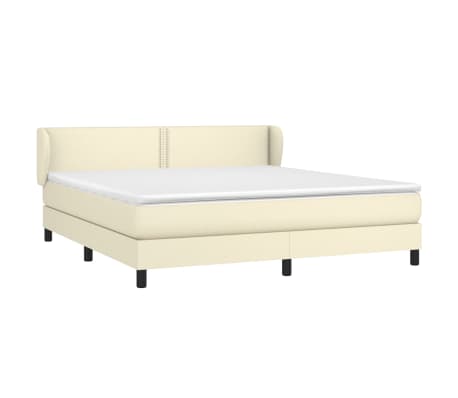 vidaXL Lova su spyruoklėmis/čiužiniu, kreminė, 160x200cm, dirbtinė oda