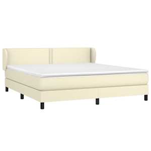 vidaXL Lova su spyruoklėmis/čiužiniu, kreminė, 160x200cm, dirbtinė oda