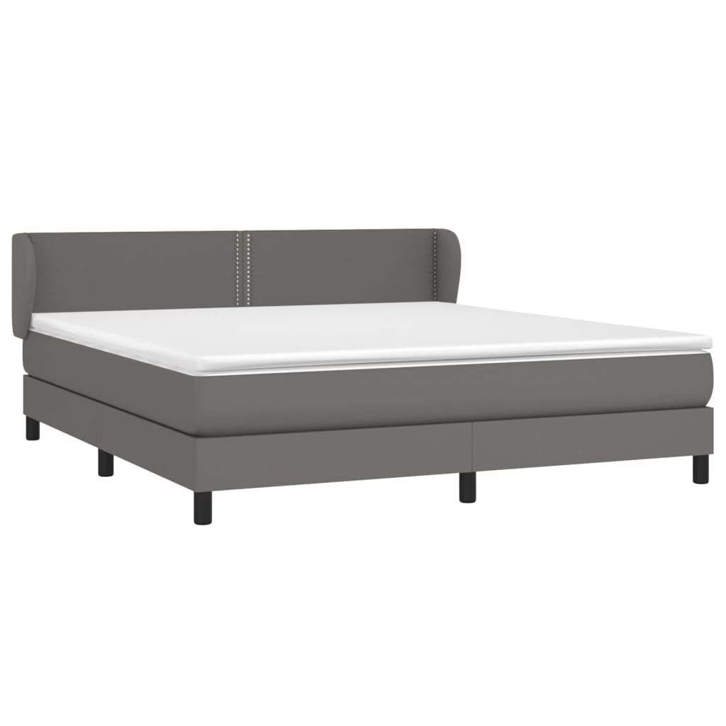 vidaXL Pat box spring cu saltea, gri, 160x200 cm, piele ecologică